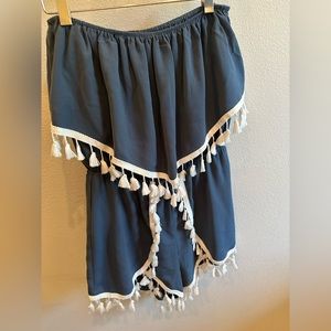 Jack by BB Dakota Romper Off Shoulder Blue White Size XS Tassels